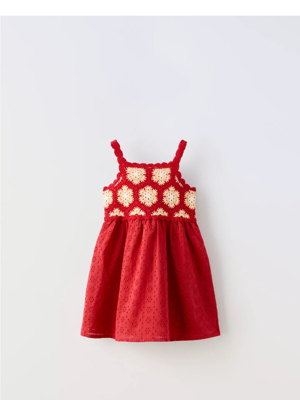 Zara Red and Cream Crochet Bodice Eyelet Dress - Kids